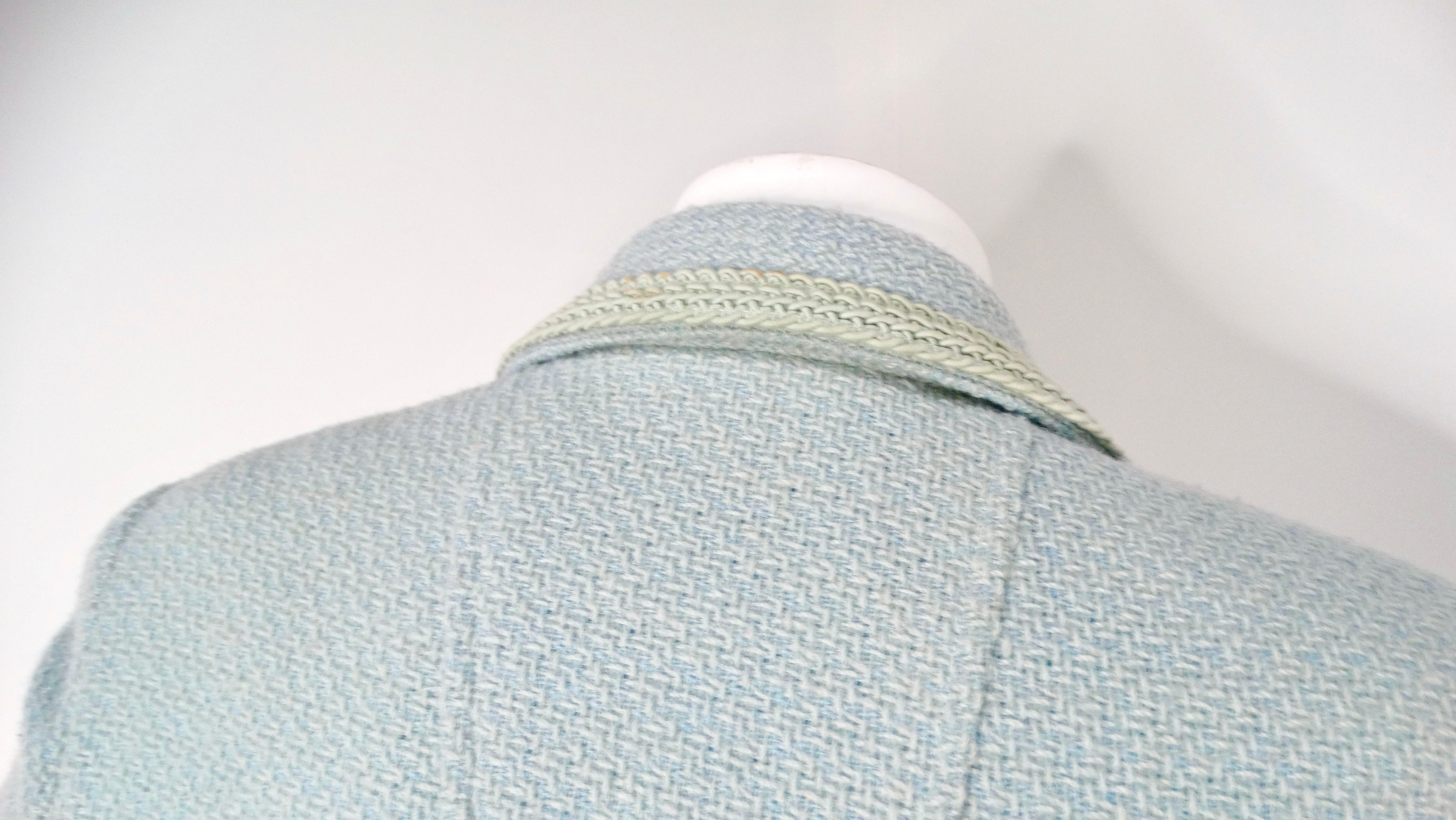 1993 Chanel Mint Pastel Blue Tweed Jacket With Interlocking CC Logo Buttons For Sale 2