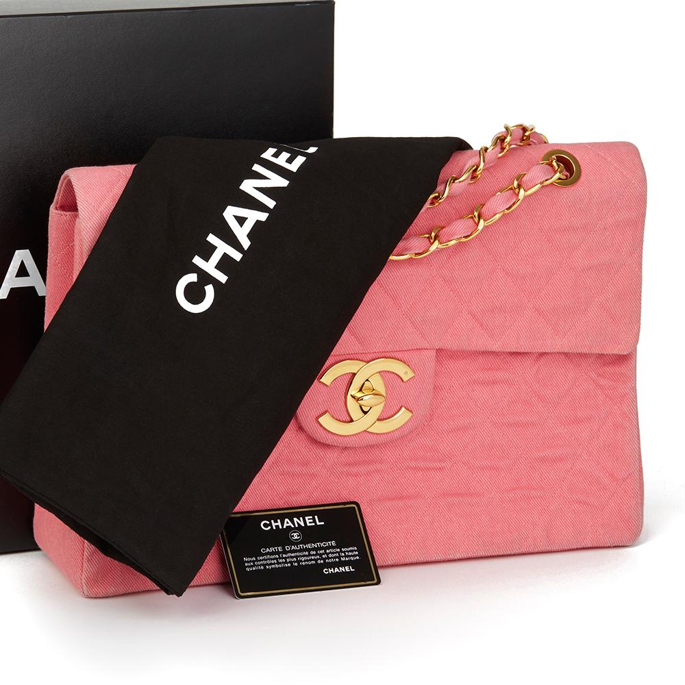 1993 Chanel Pink Quilted Denim Vintage Maxi Jumbo XL Flap Bag 4