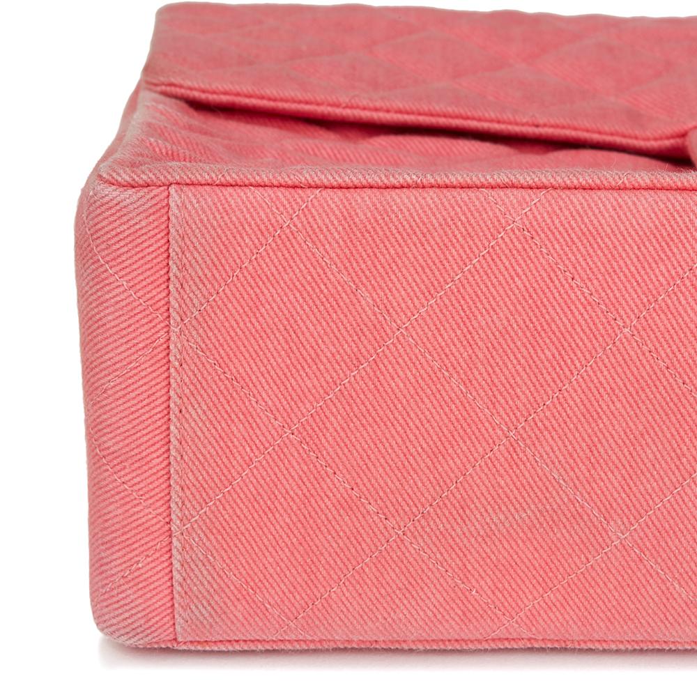 1993 Chanel Pink Quilted Denim Vintage Maxi Jumbo XL Flap Bag 5