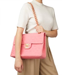 1993 Chanel Pink Quilted Denim Vintage Maxi Jumbo XL Flap Bag
