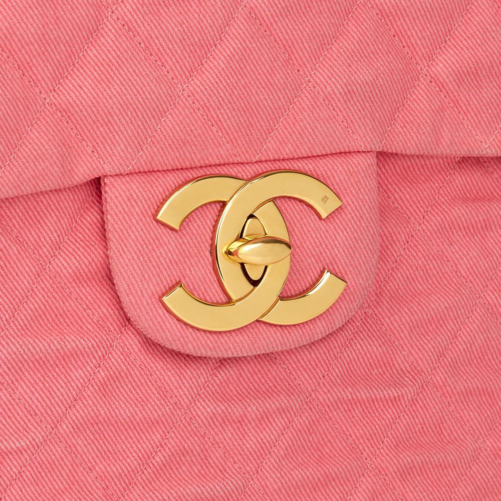 Women's 1993 Chanel Pink Quilted Denim Vintage Maxi Jumbo XL Flap Bag