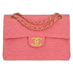 1993 Chanel Pink Quilted Denim Vintage Maxi Jumbo XL Flap Bag