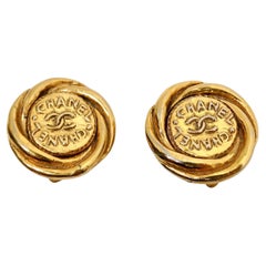 1993 Chanel Round Interlocking CC Gold-Tone Clip-On Earrings