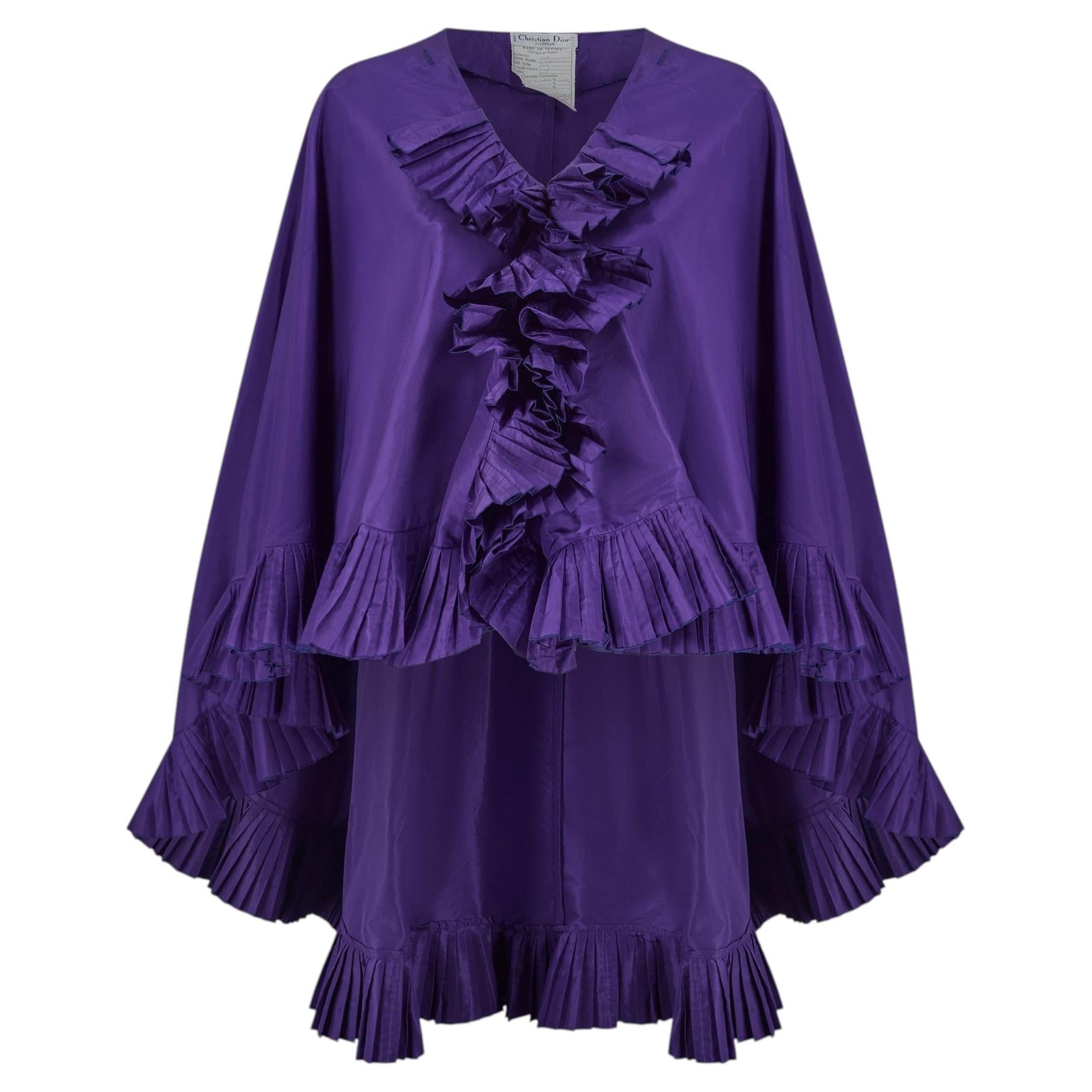 Pre-owned Dior 1993 Christian  Purple Taffeta Silk Ruffled Cape