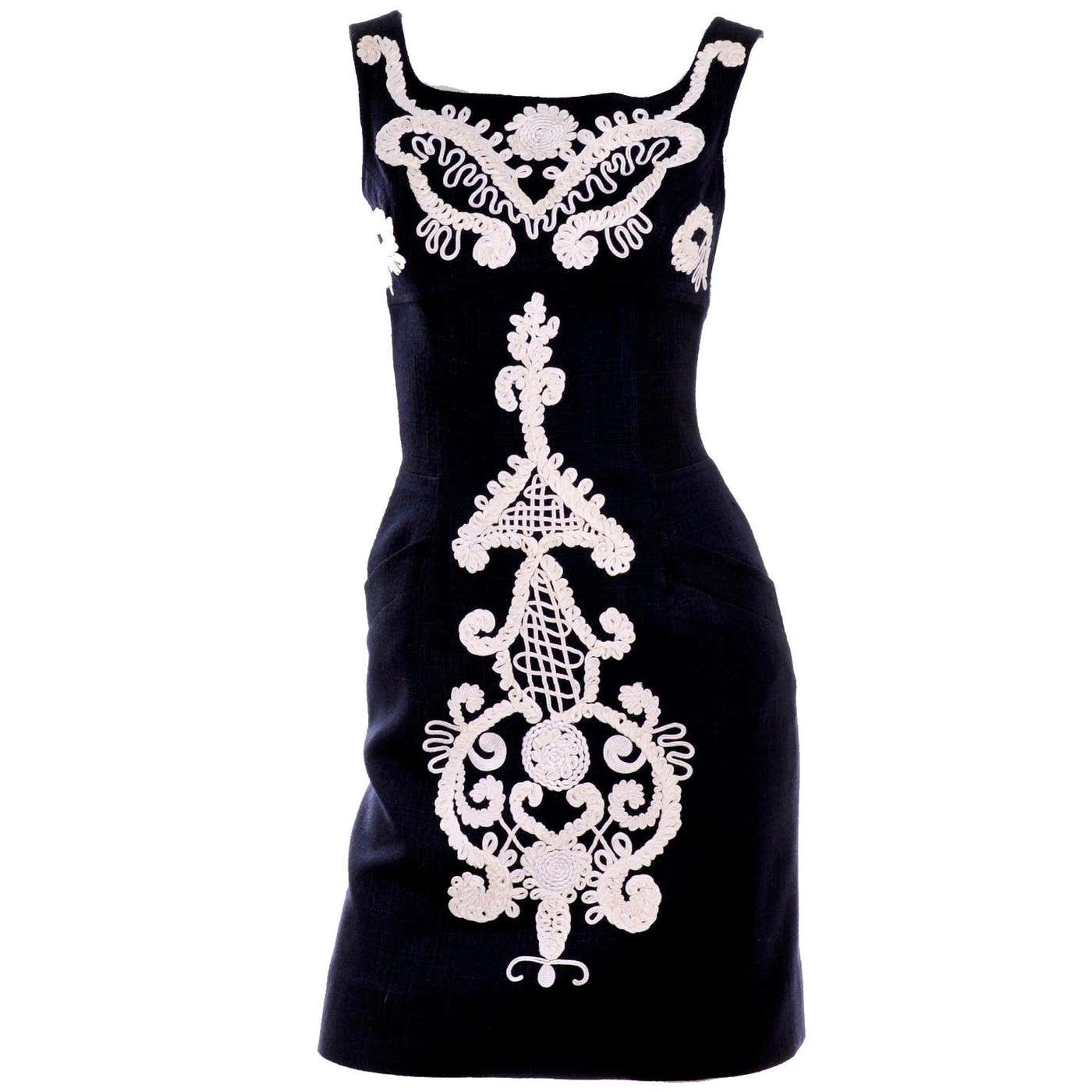 1993 Christian Lacroix Vintage Midnight Blue Dress W/ White Soutache