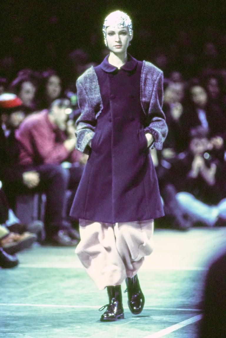 Black 1993 Comme des Garcons donegal wool runway coat with oversized shoulders