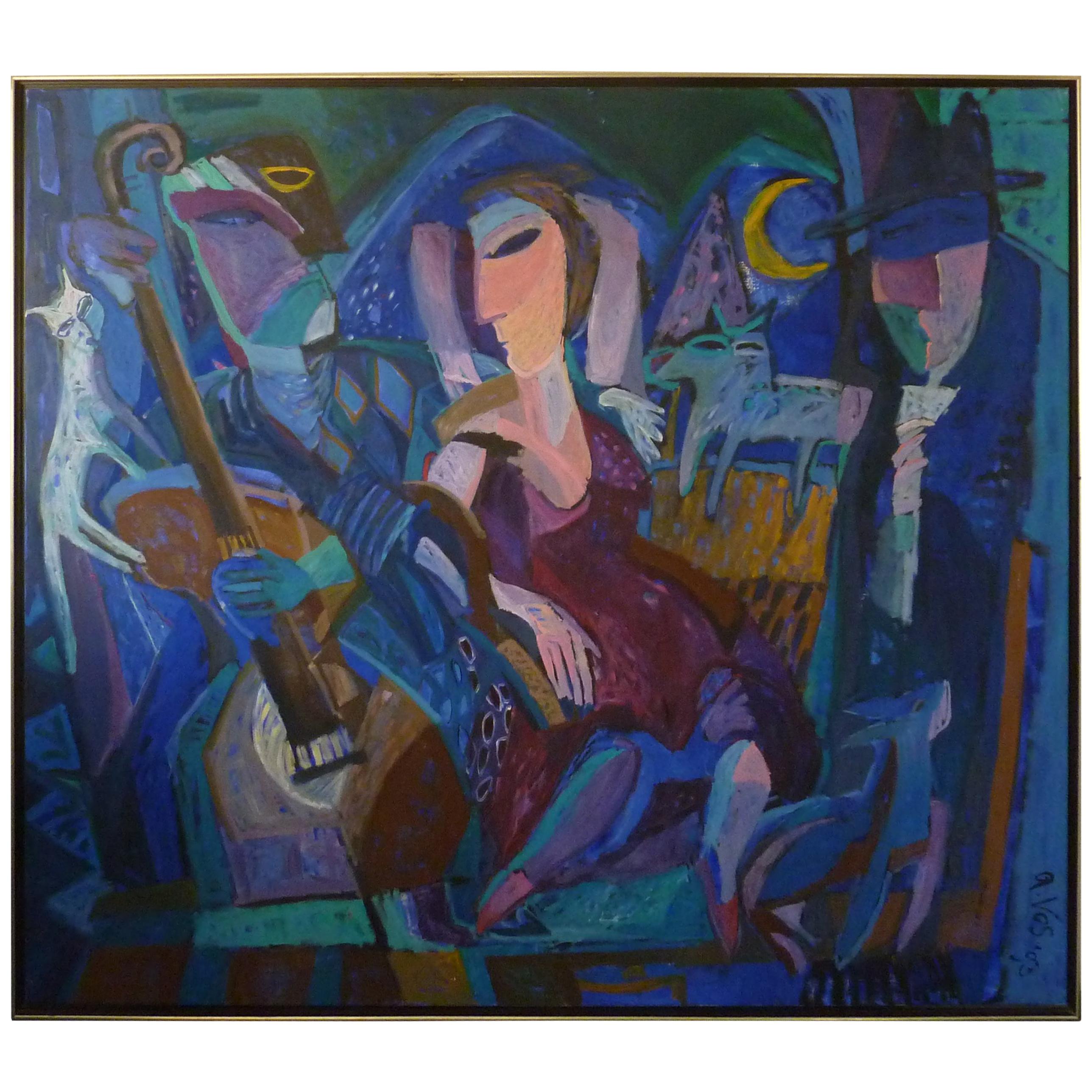 1993 Contemporary Impressionist Painting of a Jazz Performance by Annemiek Vos im Angebot