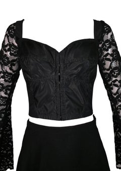 S/S 1993 Dolce & Gabbana Runway Sheer Black Lace Bustier and High Waist Mini