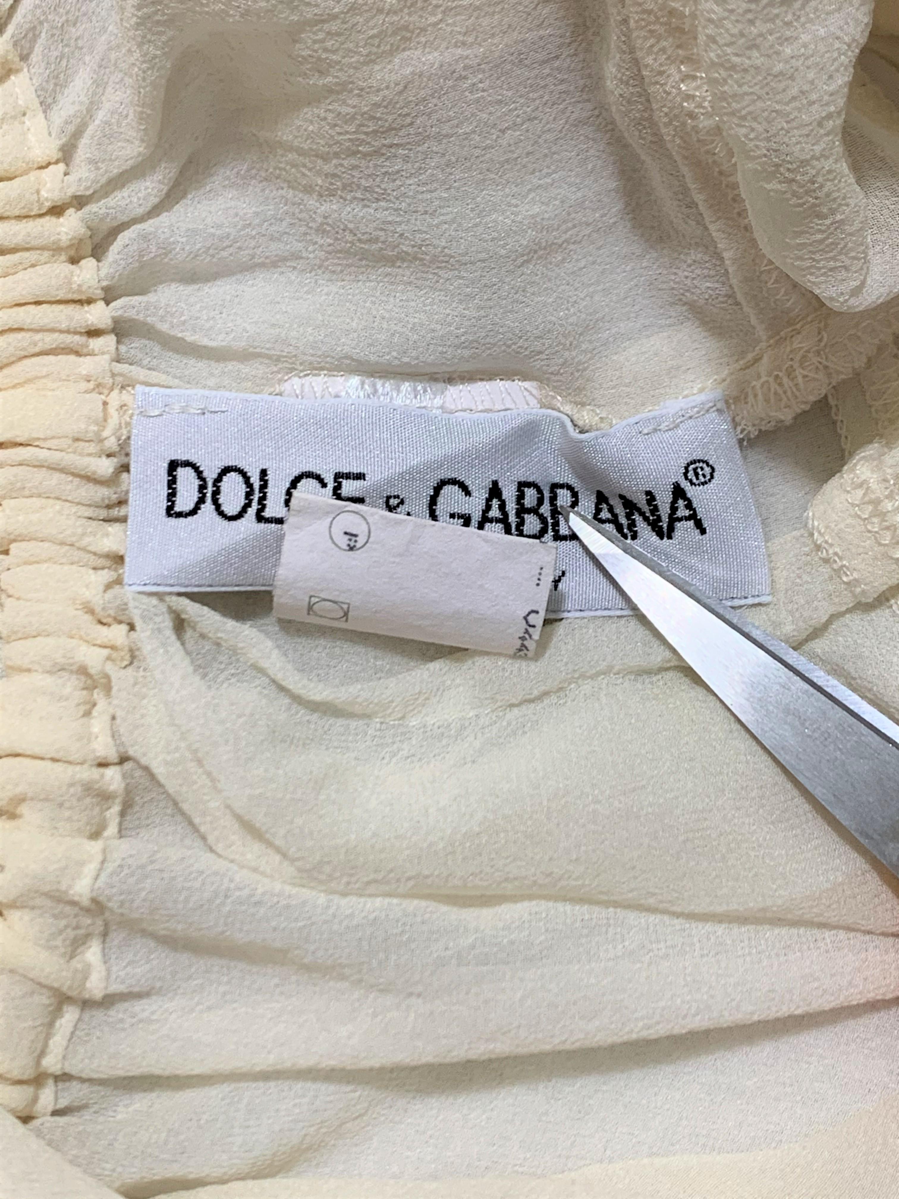 1993 Dolce & Gabbana Sheer Ivory Silk Off Shoulder Bell Sleeve Crop Top In Fair Condition In Yukon, OK