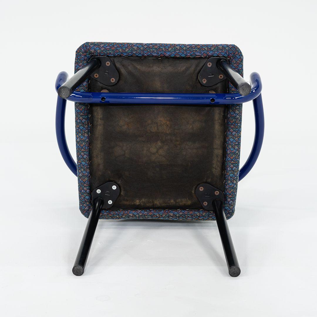 1993 Ettore Sottsass Mandarin Dining Chairs in Blue w/ Blue Fabric Upholstery For Sale 3