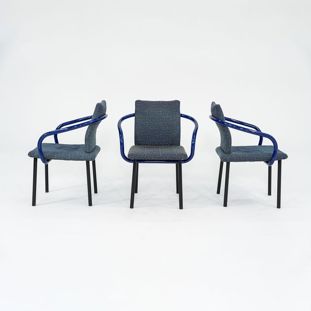 1993 Ettore Sottsass Mandarin Dining Chairs in Blue w/ Blue Fabric Upholstery For Sale 4