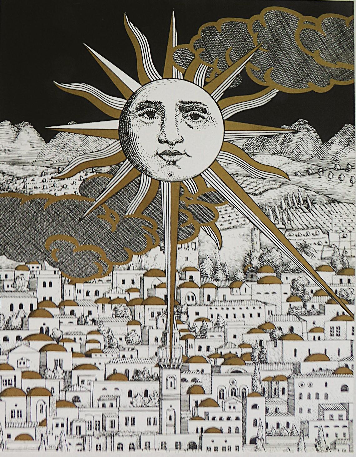 1993 Fornasetti Portfolio 6 Surrealist Black/Gold Prints France For Sale 1