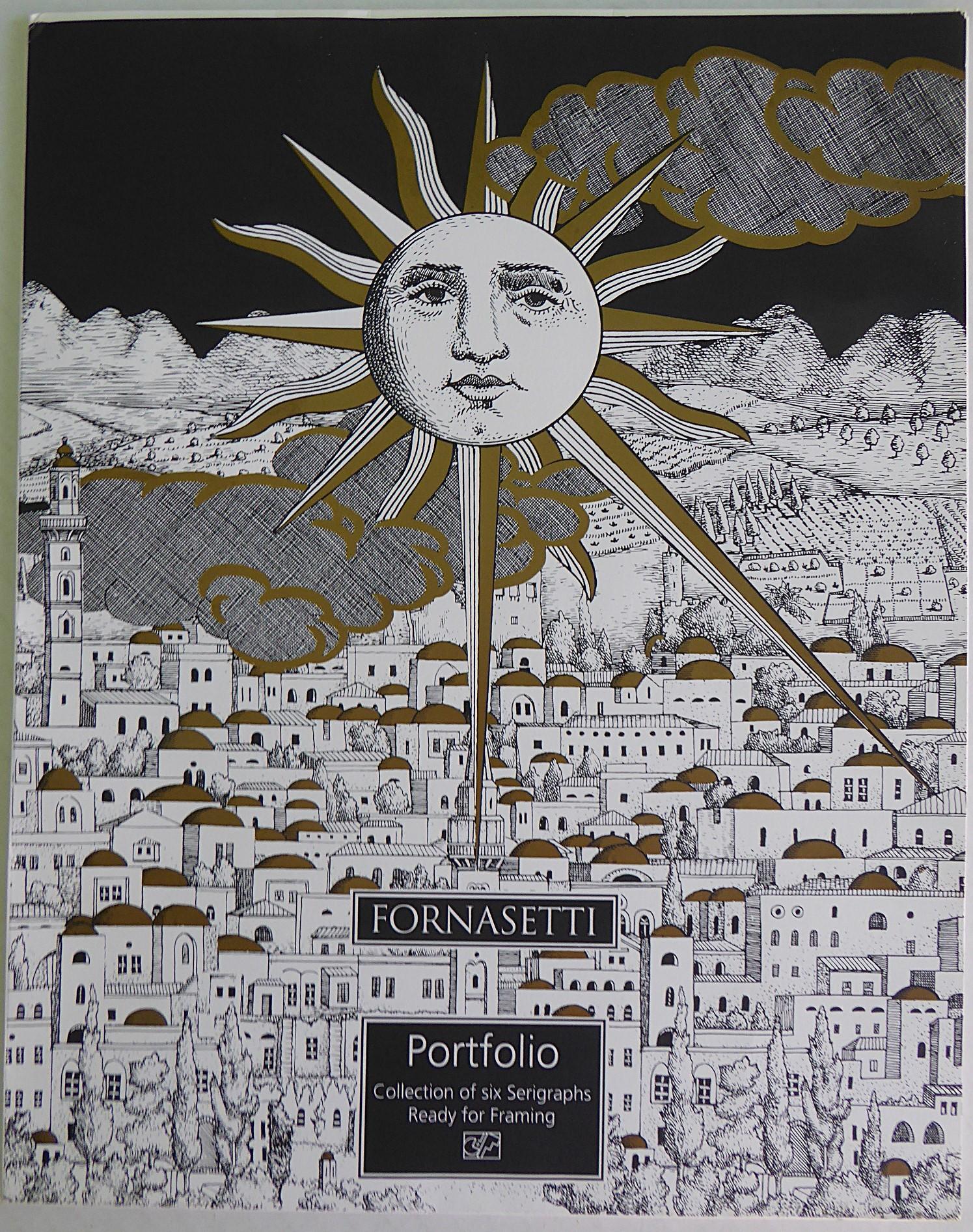 1993 Fornasetti Portfolio 6 Surrealist Black/Gold Prints France For Sale 2