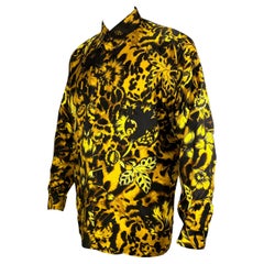 1993 Gianni Versace Gold Animal Print Floral Silk Men's Button Up