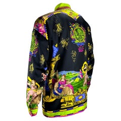 1993 Gianni Versace Men's 'Europa' Cartography Atelier Print Silk Button Shirt