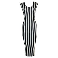 1993 Gianni Versace Sheer Stretch Silk Black & White Striped Wiggle Dress
