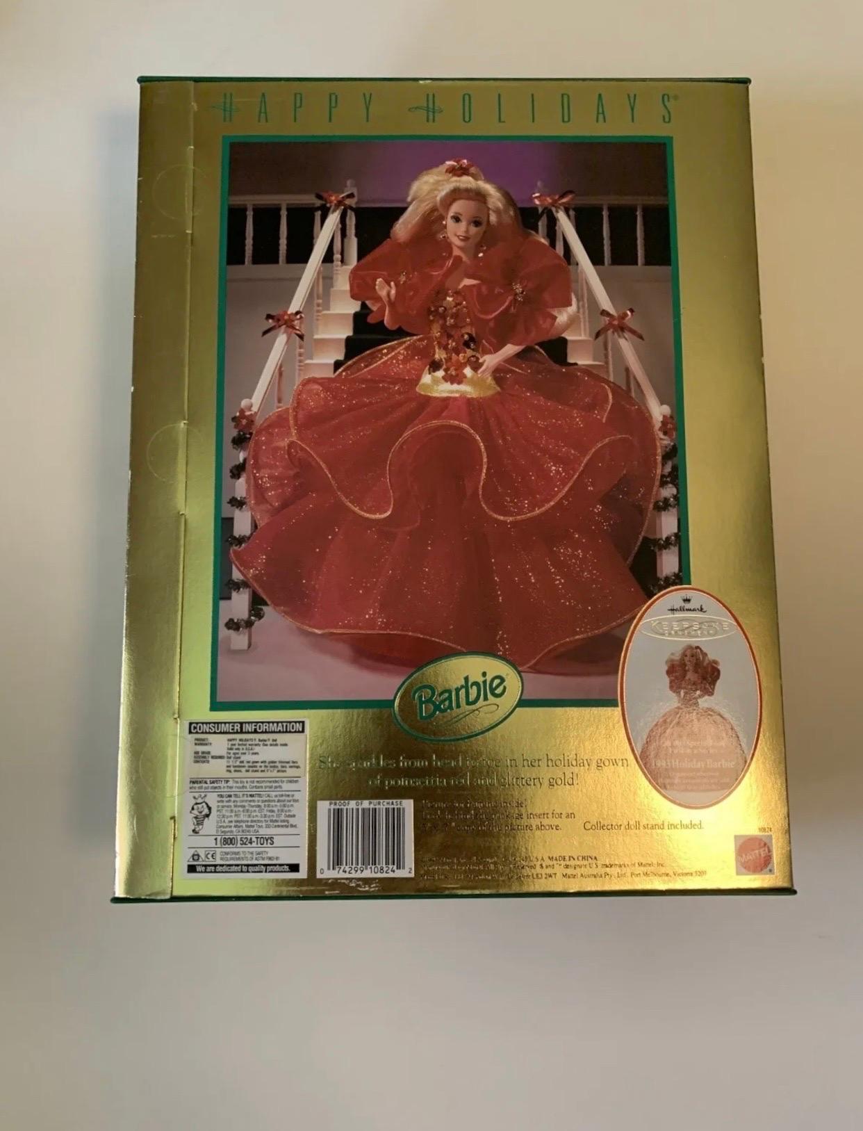Special edition. Mattel, happy holidays special edition Barbie. 1993.
Doll is featured in her red gown and long, blond tresses. 
Includes box.