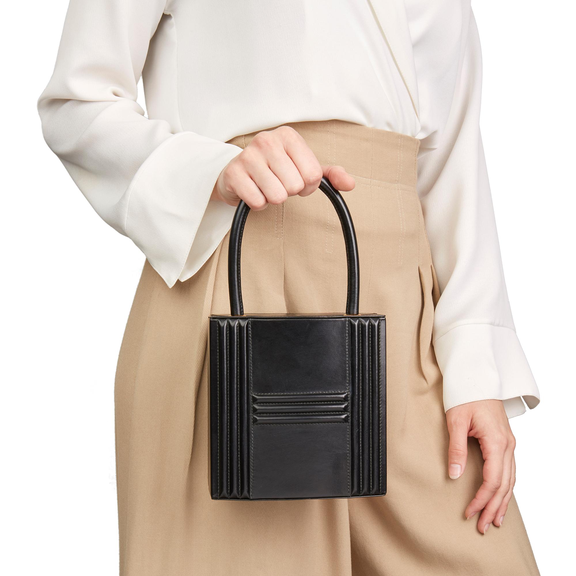 1993 Hermes Black Box Calf Leather Vintage Cadena Bag 5