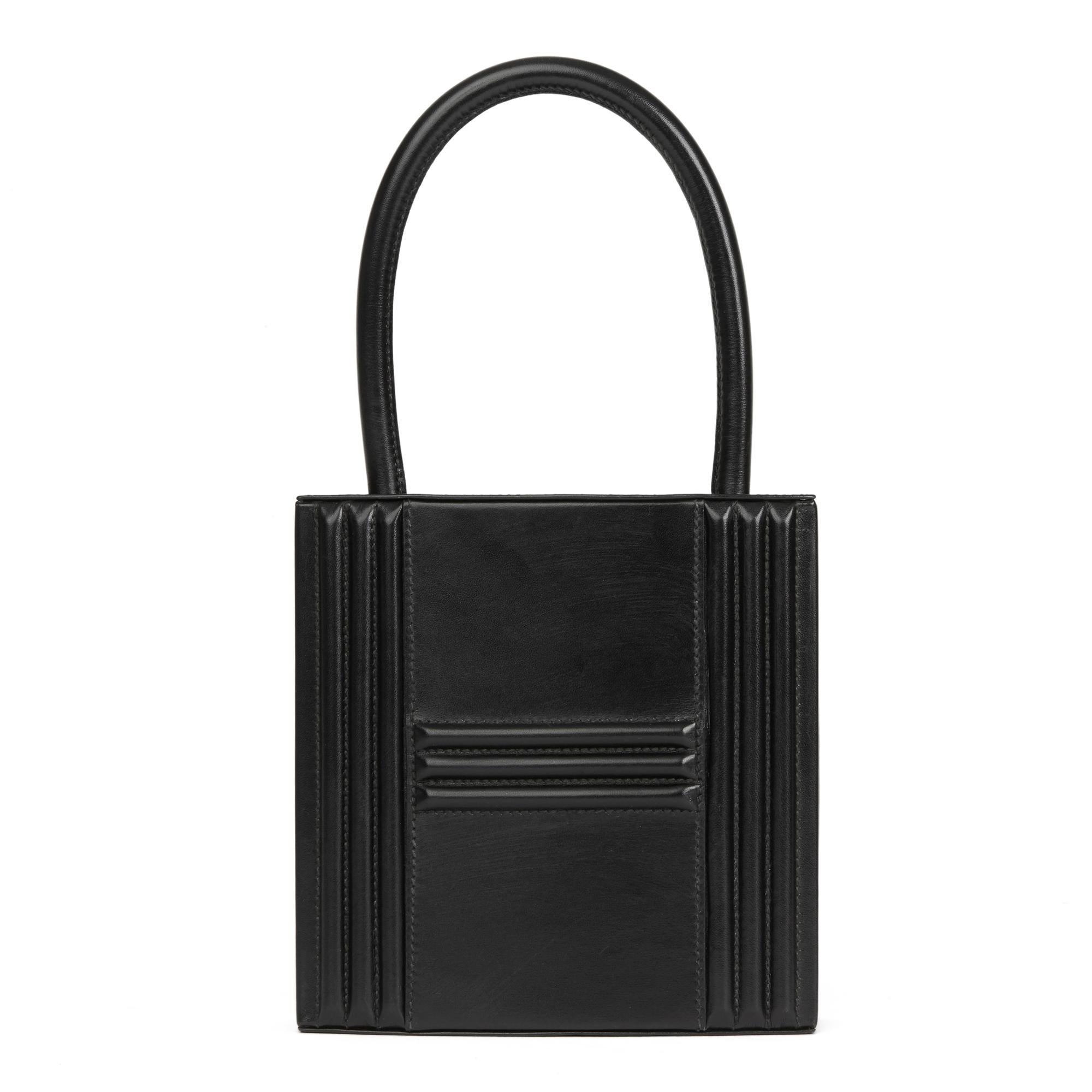 1993 Hermes Black Box Calf Leather Vintage Cadena Bag In Good Condition In Bishop's Stortford, Hertfordshire