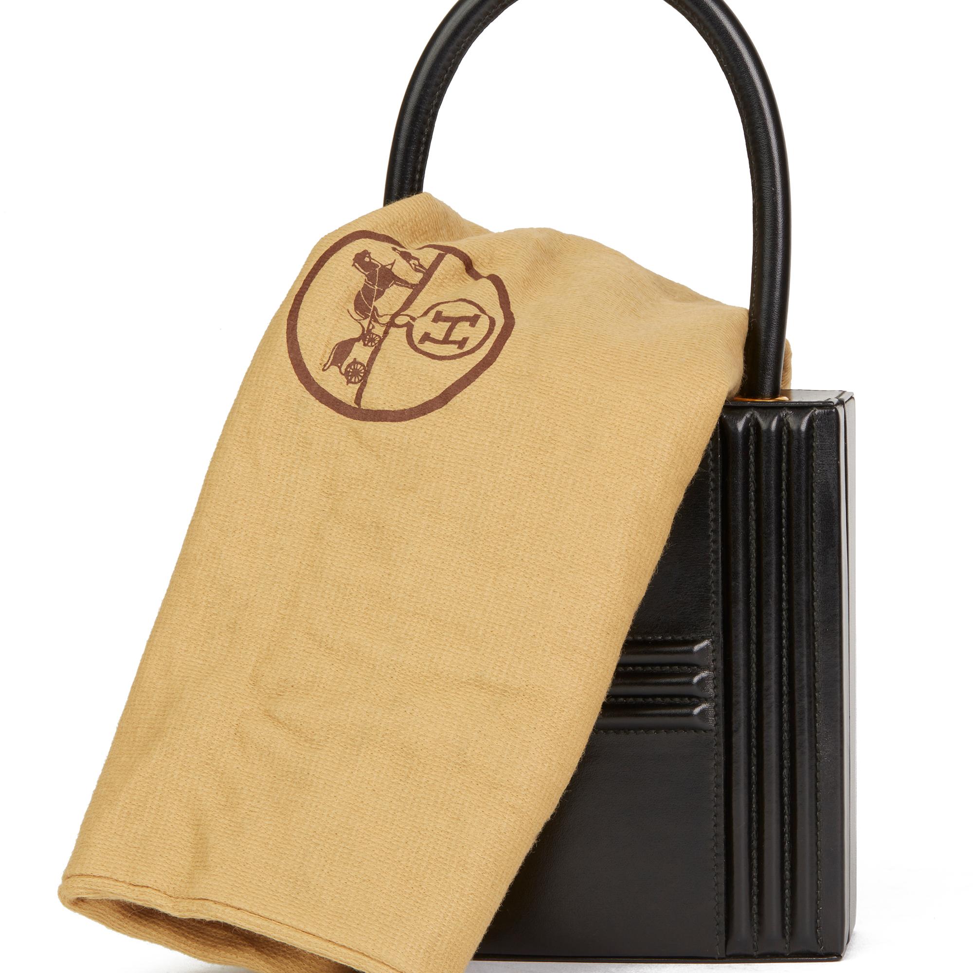 1993 Hermes Black Box Calf Leather Vintage Cadena Bag 4