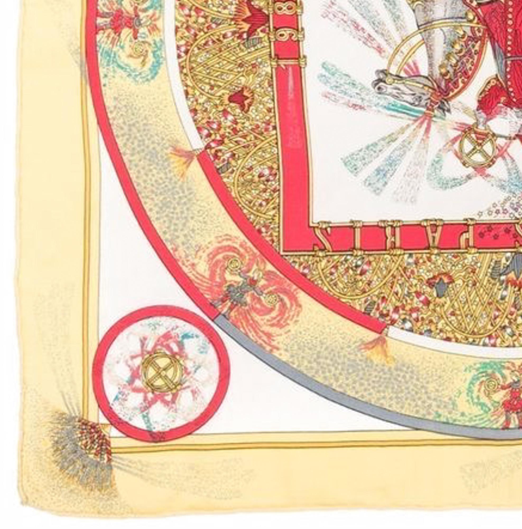 1993 Hermes Yellow Feux d Artifice by Michel Duchene Silk Scarf In Good Condition In Paris, FR