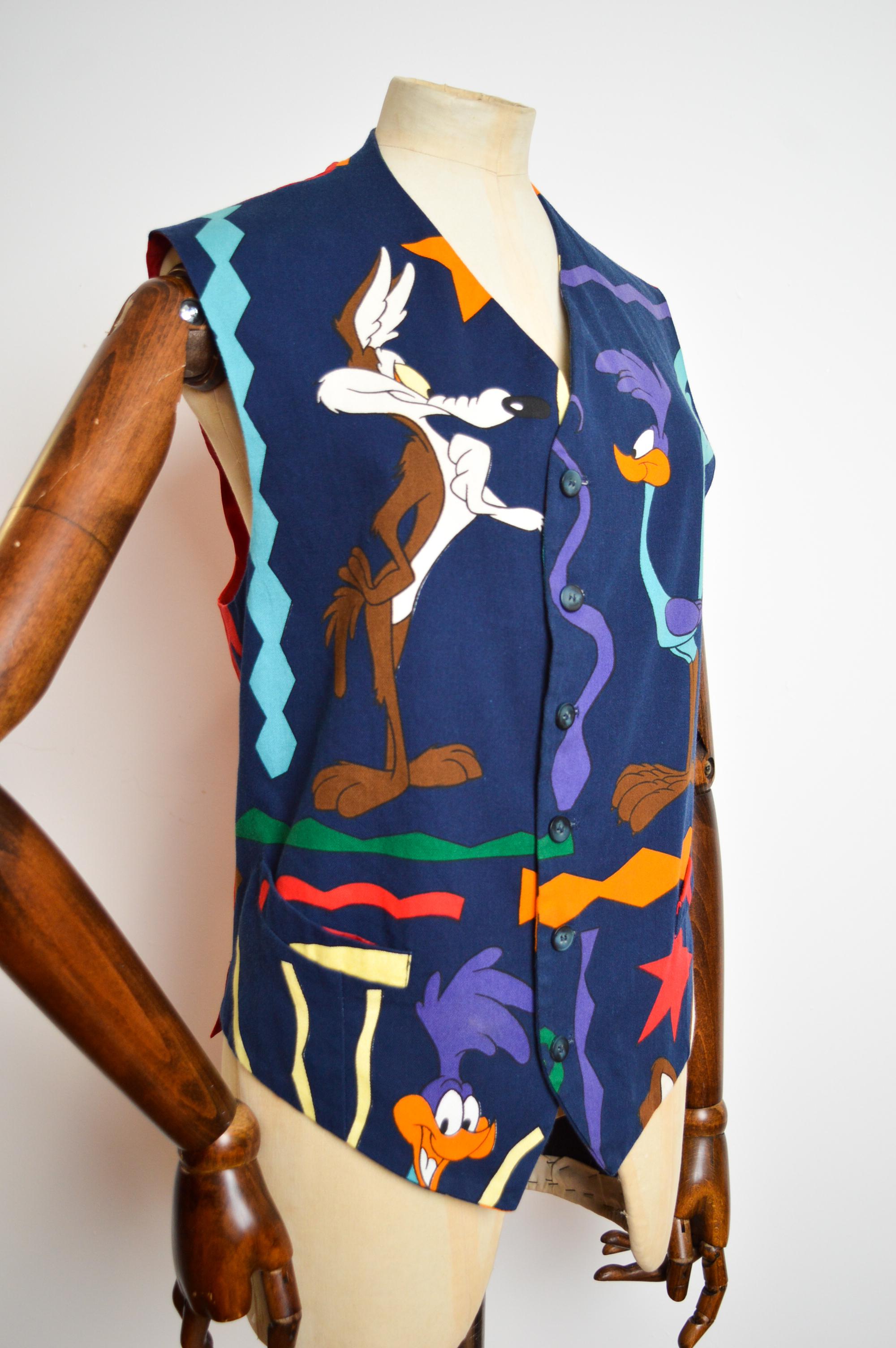 1993 Jean Charle de Castelbajac Road Runner Warner Bros Cartoon Vest Waistcoat In Good Condition For Sale In Sheffield, GB