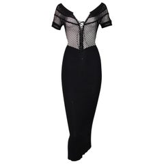 1993 Jean Paul Gaultier Schwarzes durchsichtiges, langes Bodycon-Kleid mit Fischnetzmuster