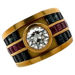 1993 Kieselstein-Cord 1.25 CT Round Brilliant Diamond Sapphire Ruby Band Ring 