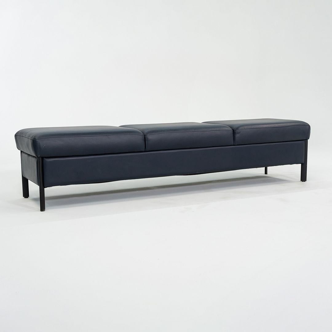 Modern 1993 Leather Three Seat Bench by Metropolitan Furniture in Blue Leather For Sale