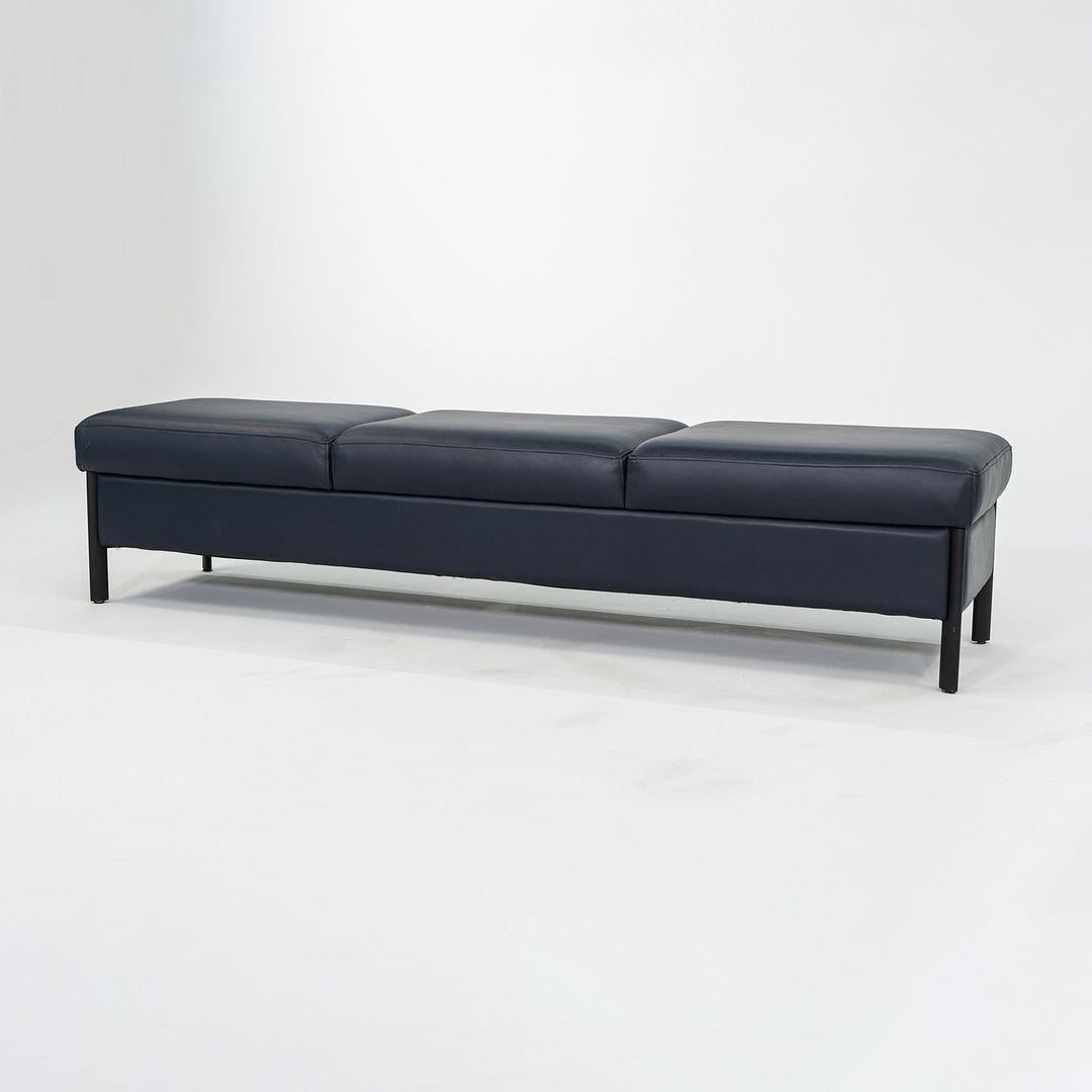 American 1993 Leather Three Seat Bench by Metropolitan Furniture in Blue Leather For Sale