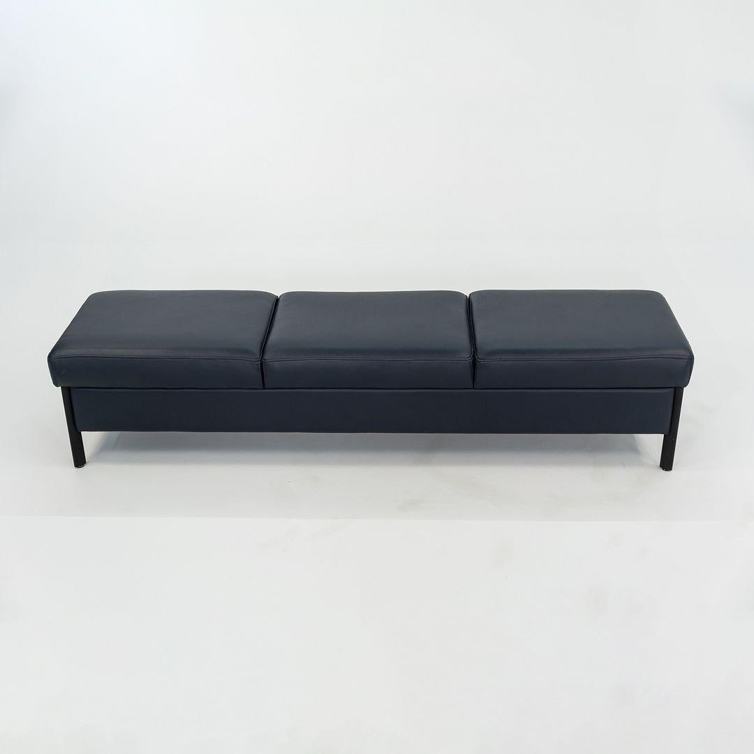 1993 Leather Three Seat Bench by Metropolitan Furniture in Blue Leather In Good Condition For Sale In Philadelphia, PA