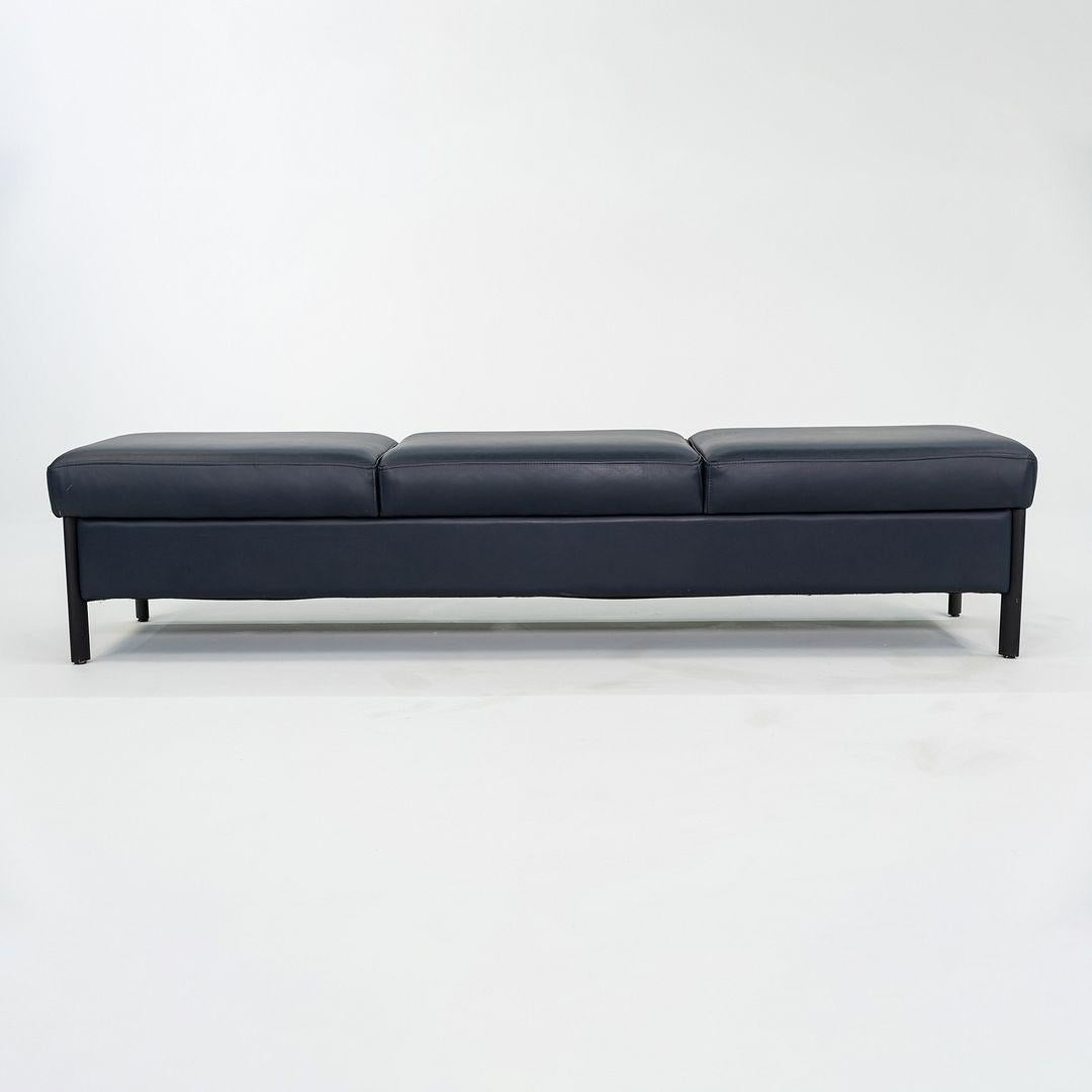 Metal 1993 Leather Three Seat Bench by Metropolitan Furniture in Blue Leather For Sale