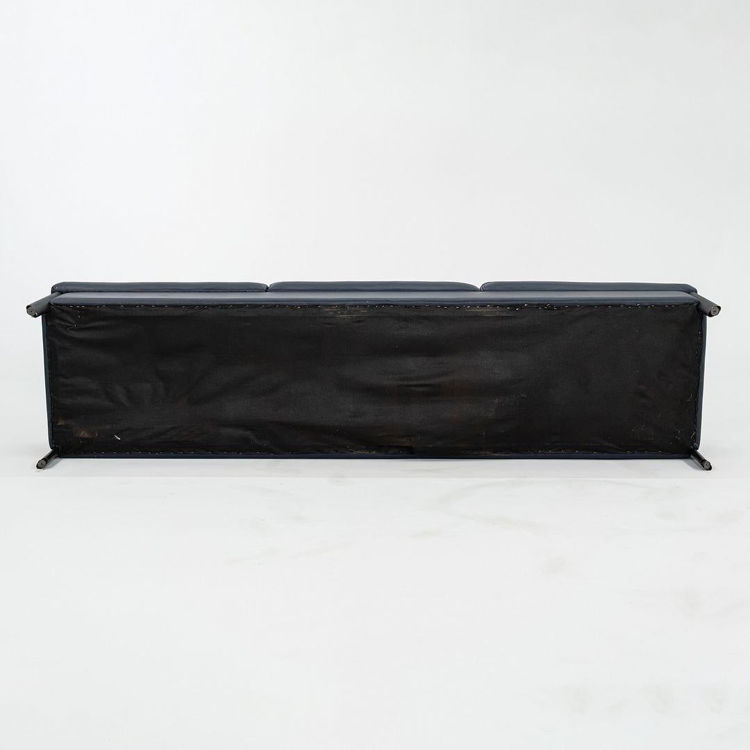 1993 Leather Three Seat Bench by Metropolitan Furniture in Blue Leather For Sale 1