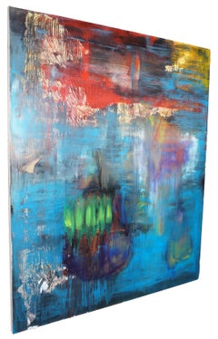 1993 Mary Jones "Crolla" Abstract Blue Expressionism Oil on Canvas