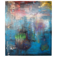 1993 Mary Jones "Crolla" Abstract Blue Expressionism Oil on Canvas