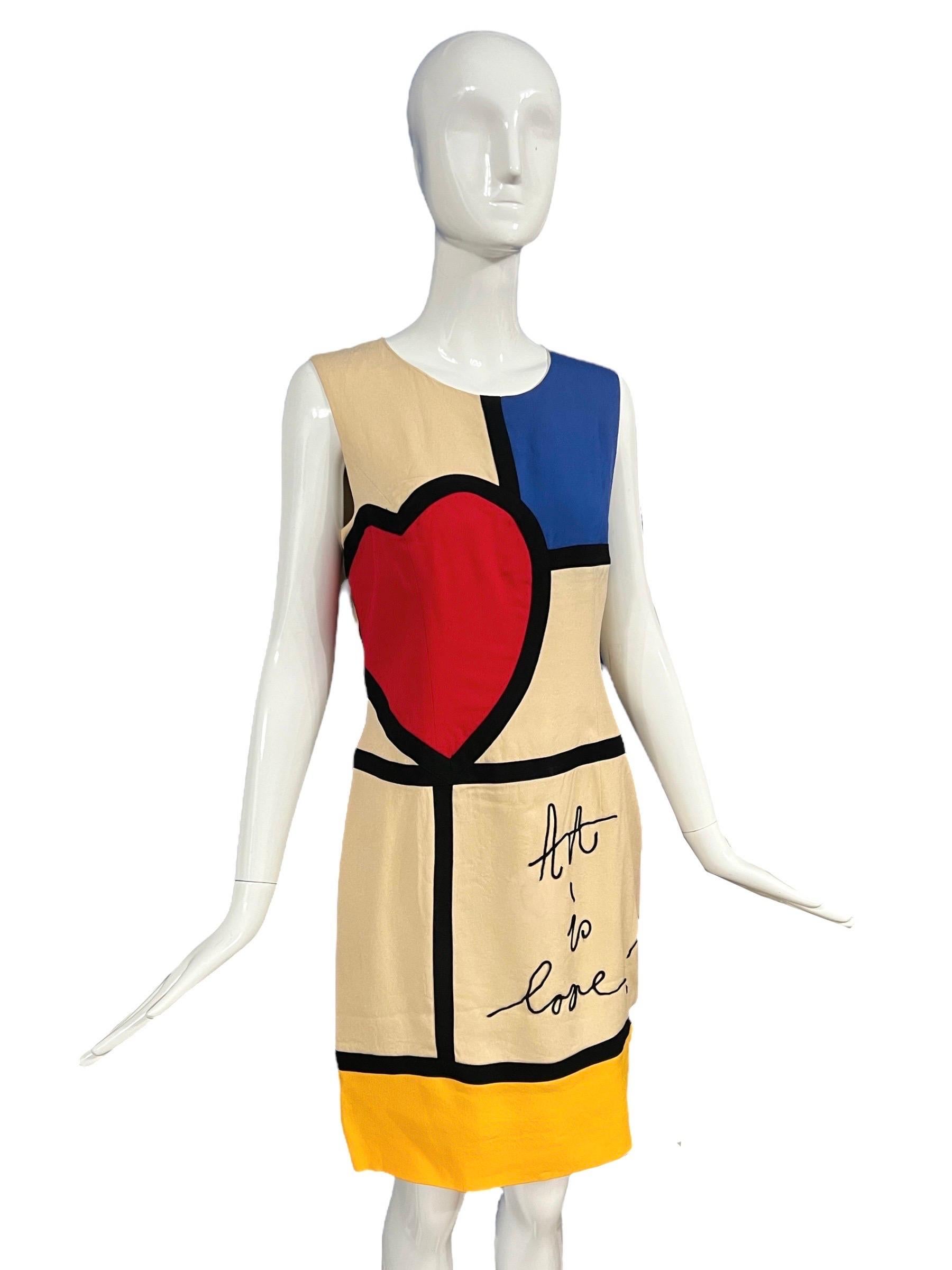 Orange 1993 Moschino Cheap & Chic Mondrian “Art Is Love” Dress For Sale