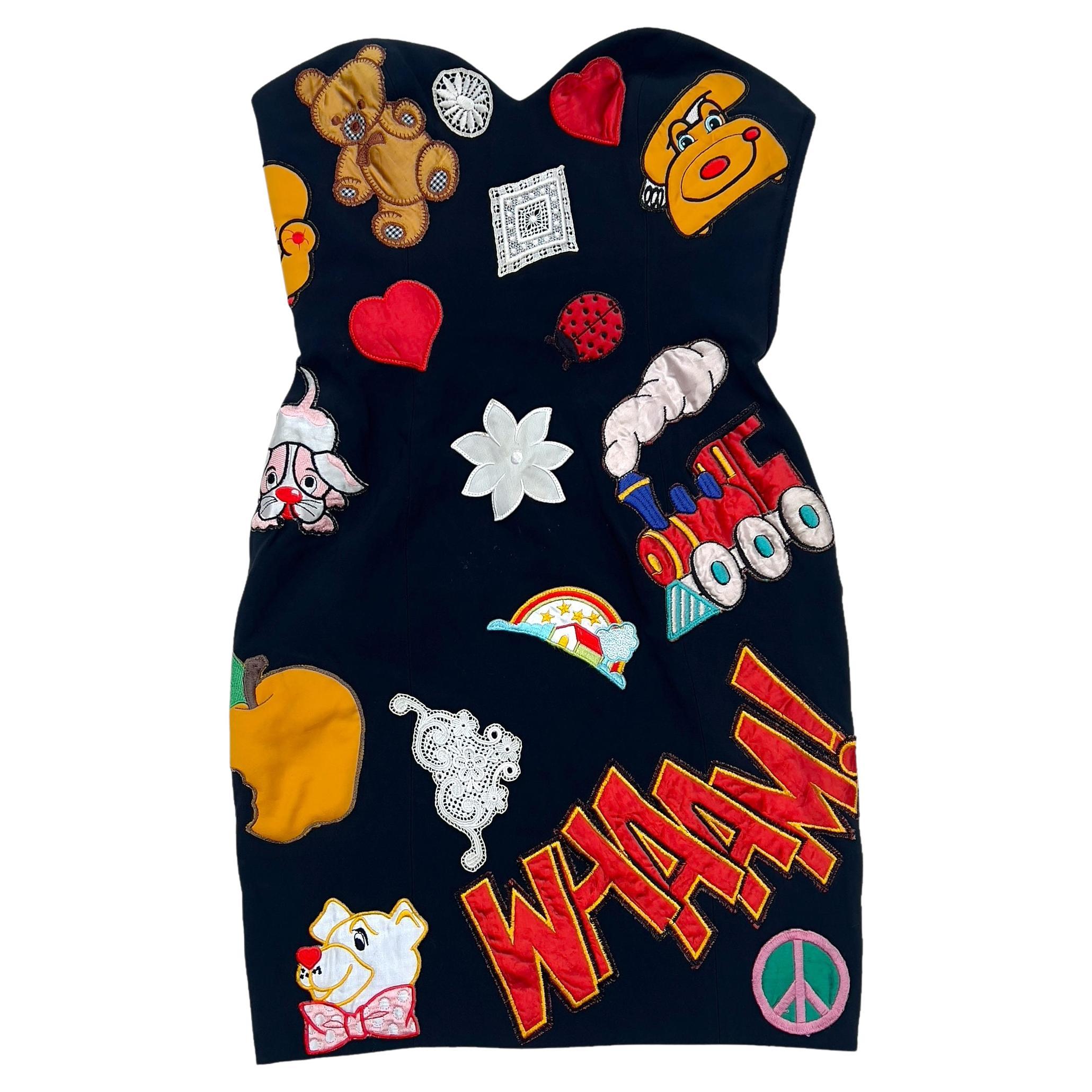 1993 Moschino runway kiss my patch dress For Sale
