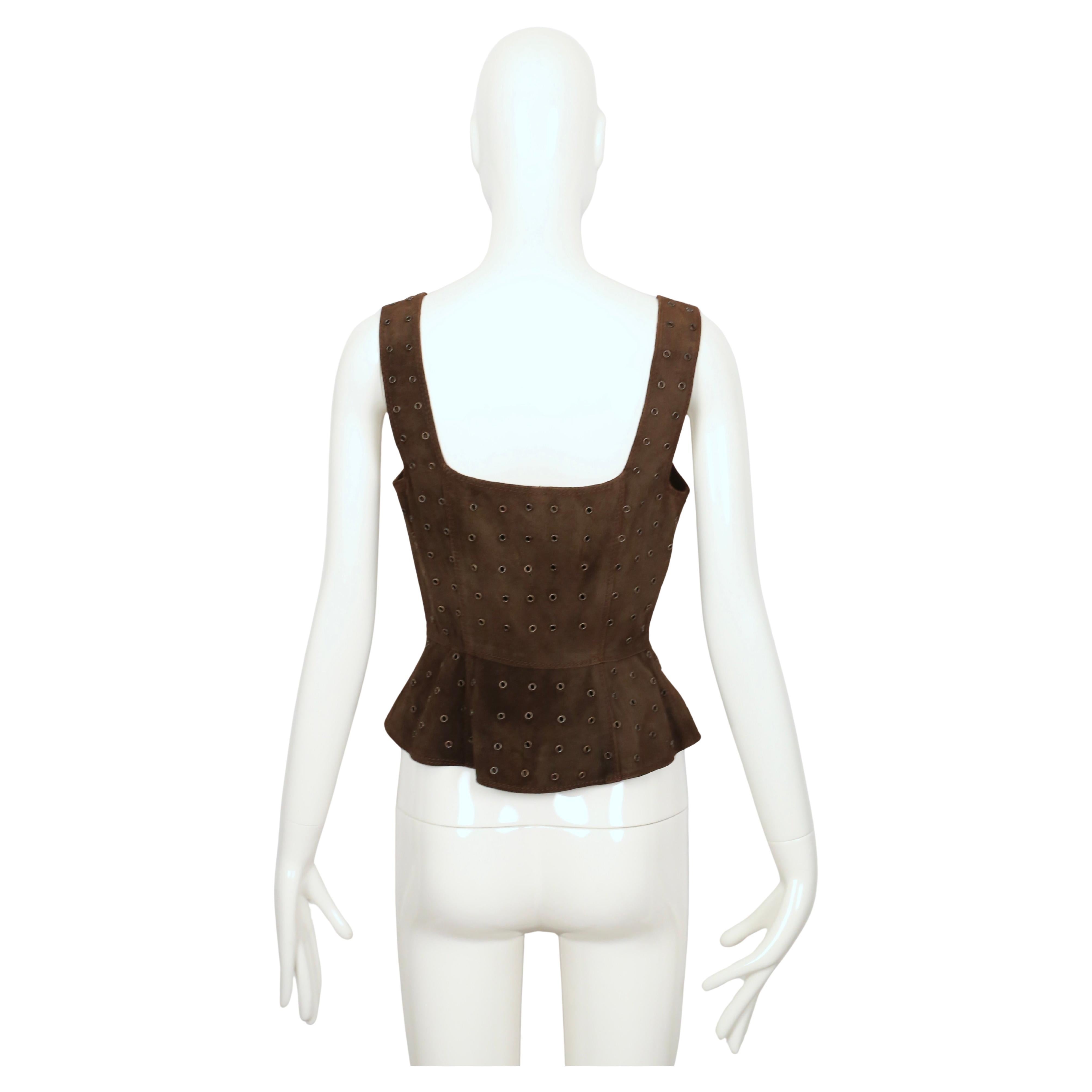 1993 PRADA brown suede RUNWAY corset with grommets en vente 5