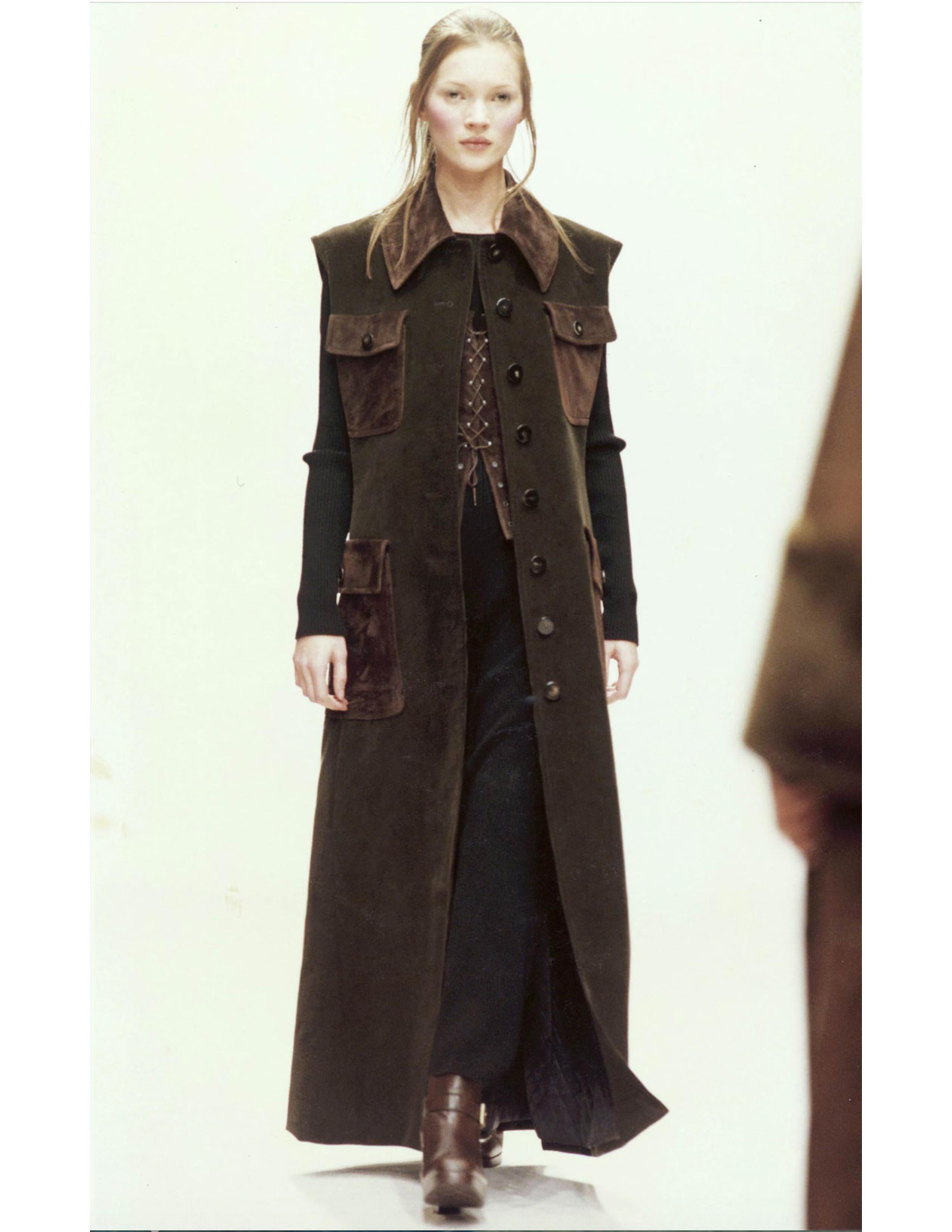 1993 PRADA brown suede RUNWAY corset with grommets en vente 7