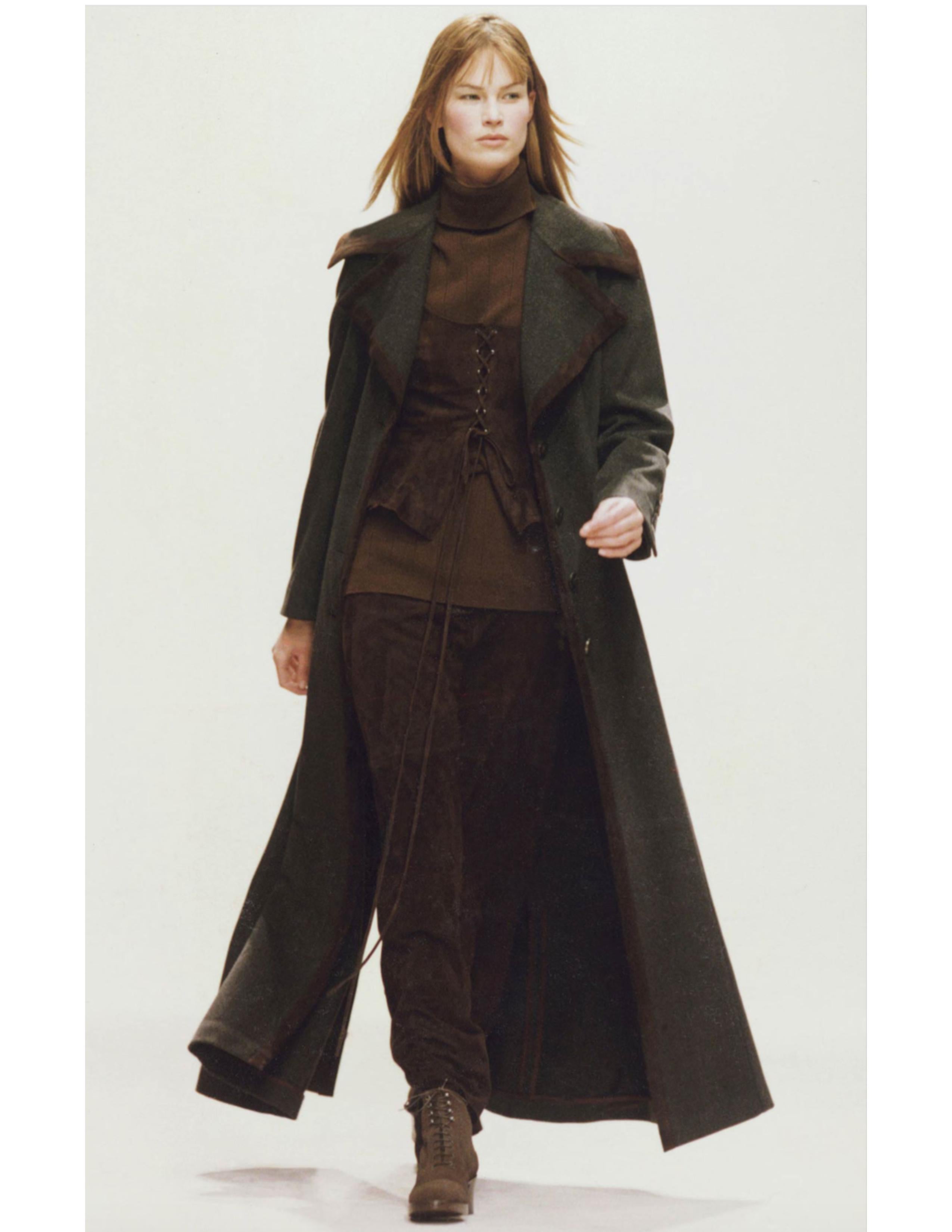 1993 PRADA brown suede RUNWAY corset with grommets en vente 8