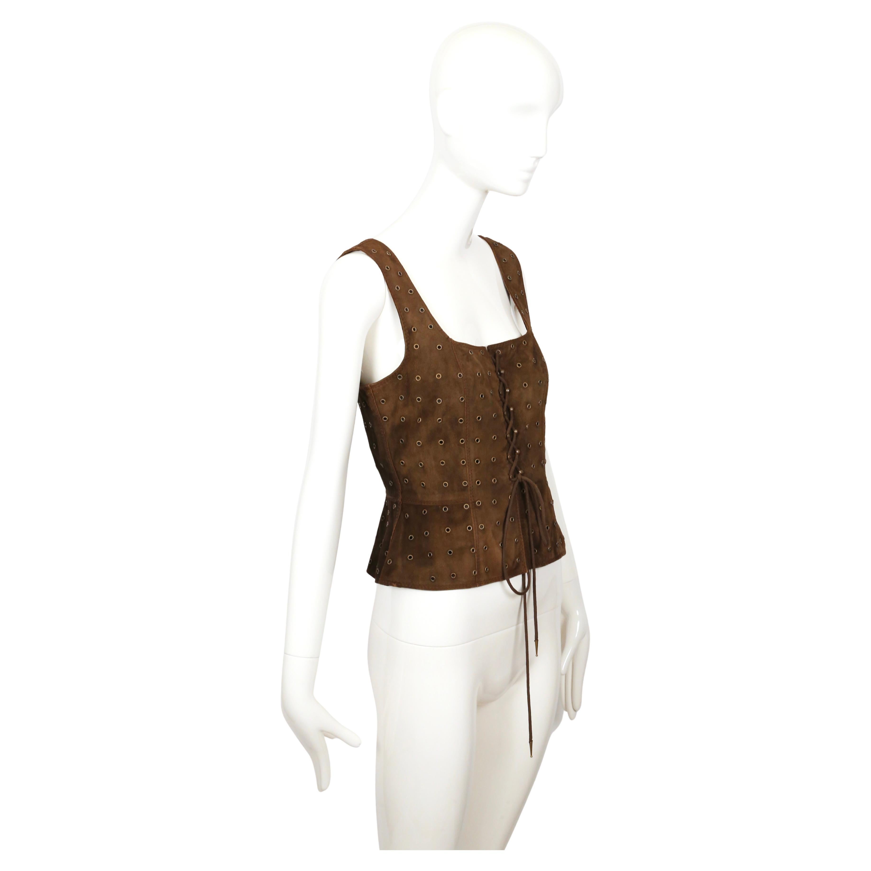 1993 PRADA brown suede RUNWAY corset with grommets Bon état - En vente à San Fransisco, CA