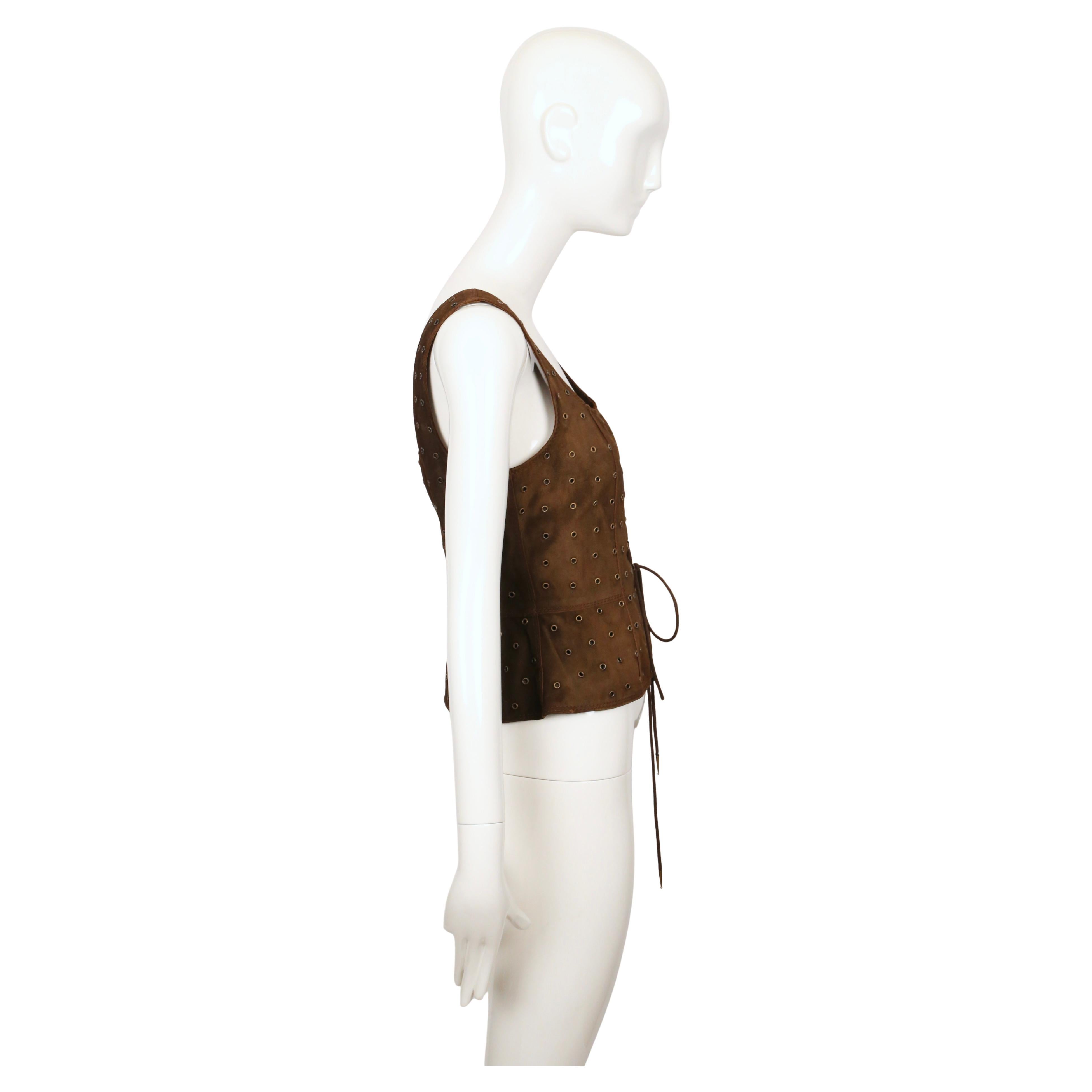 1993 PRADA brown suede RUNWAY corset with grommets Unisexe en vente