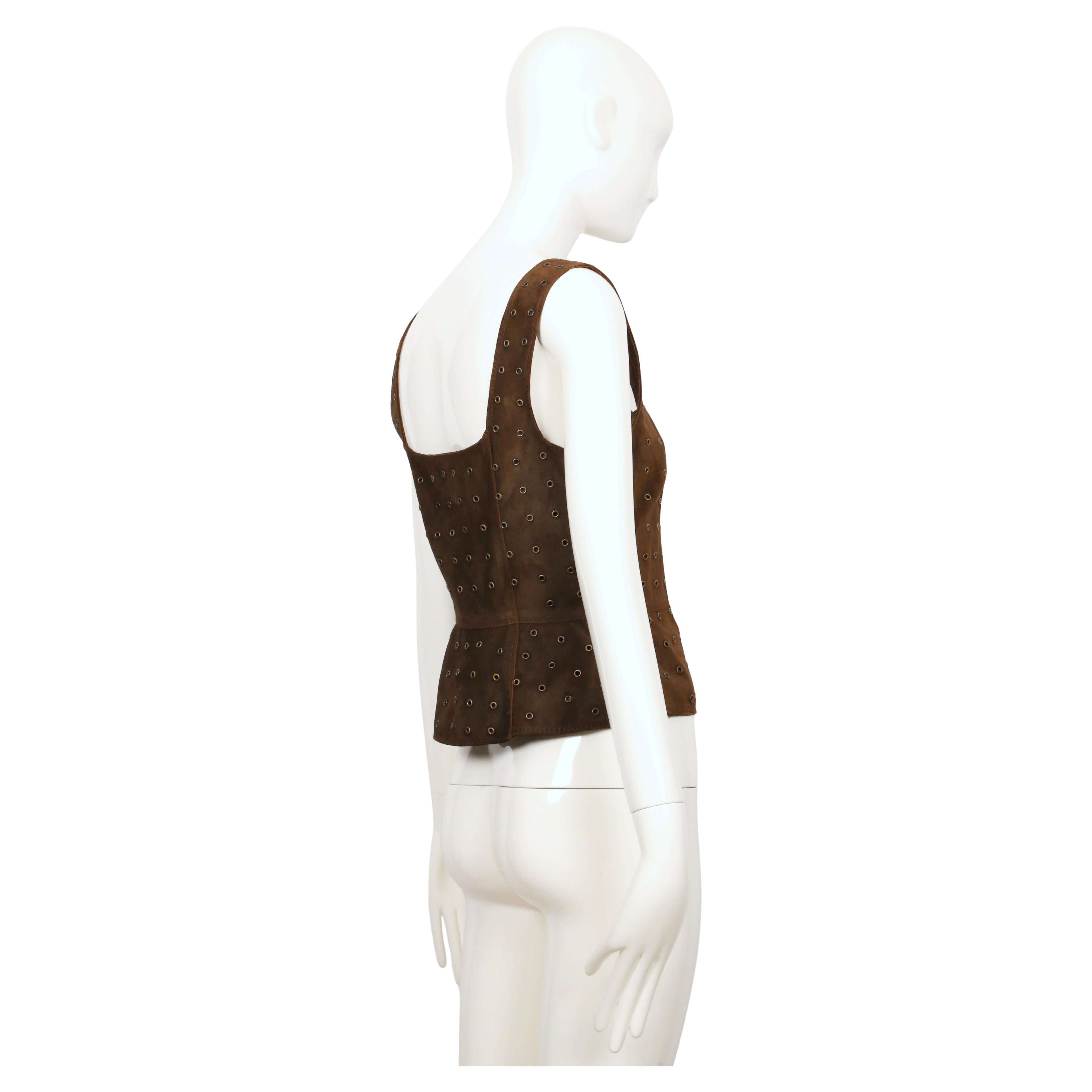 1993 PRADA brown suede RUNWAY corset with grommets en vente 1