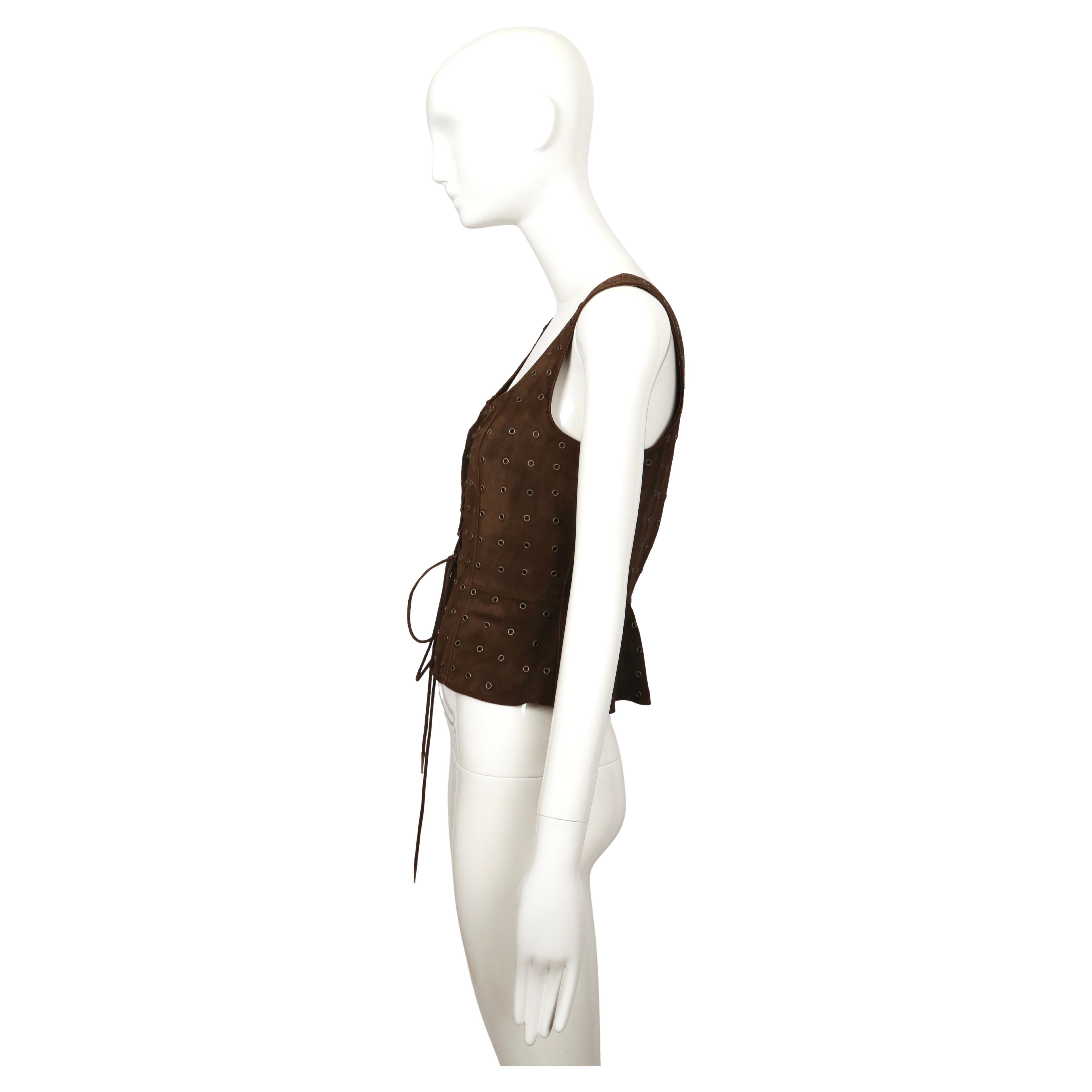 1993 PRADA brown suede RUNWAY corset with grommets en vente 3
