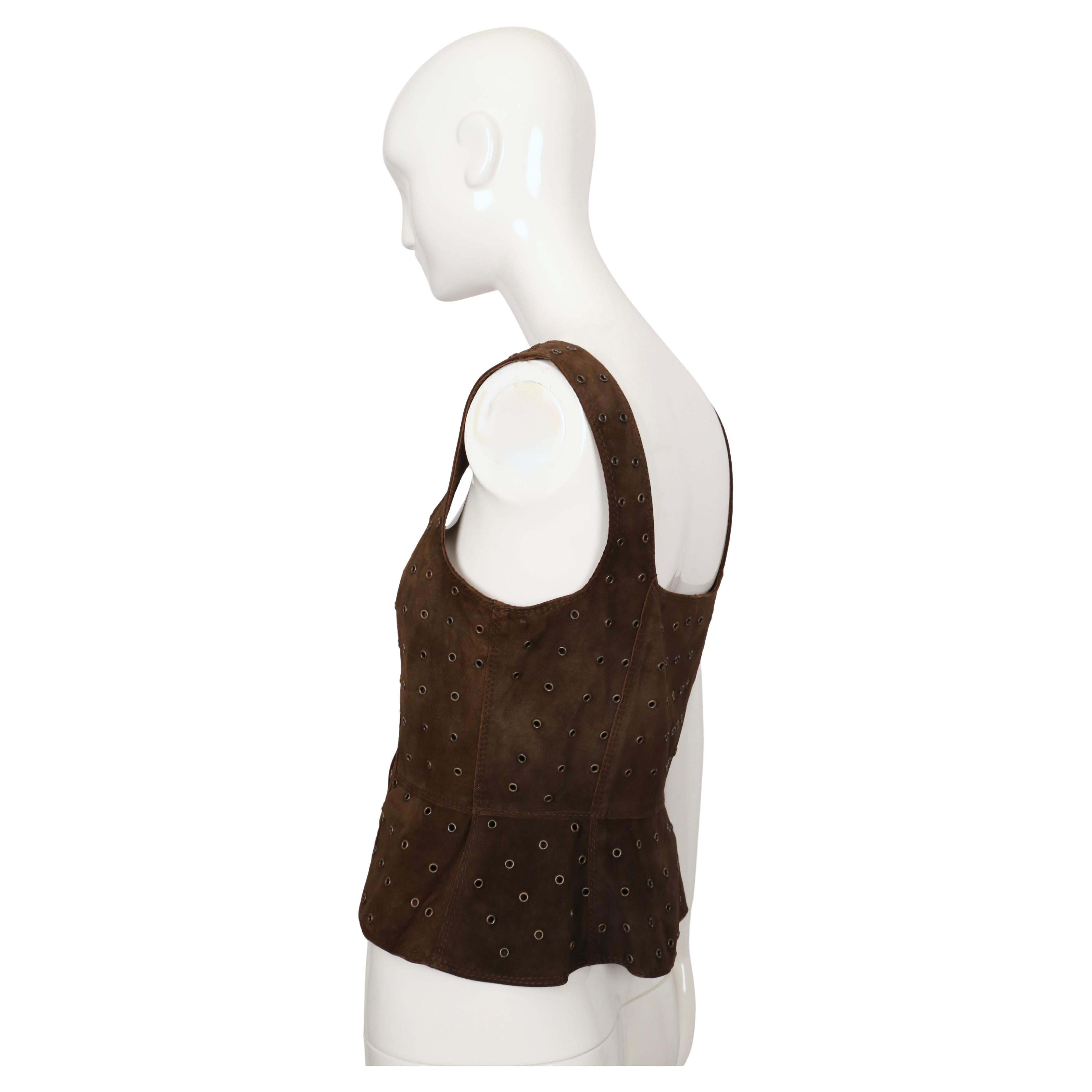 1993 PRADA brown suede RUNWAY corset with grommets en vente 4