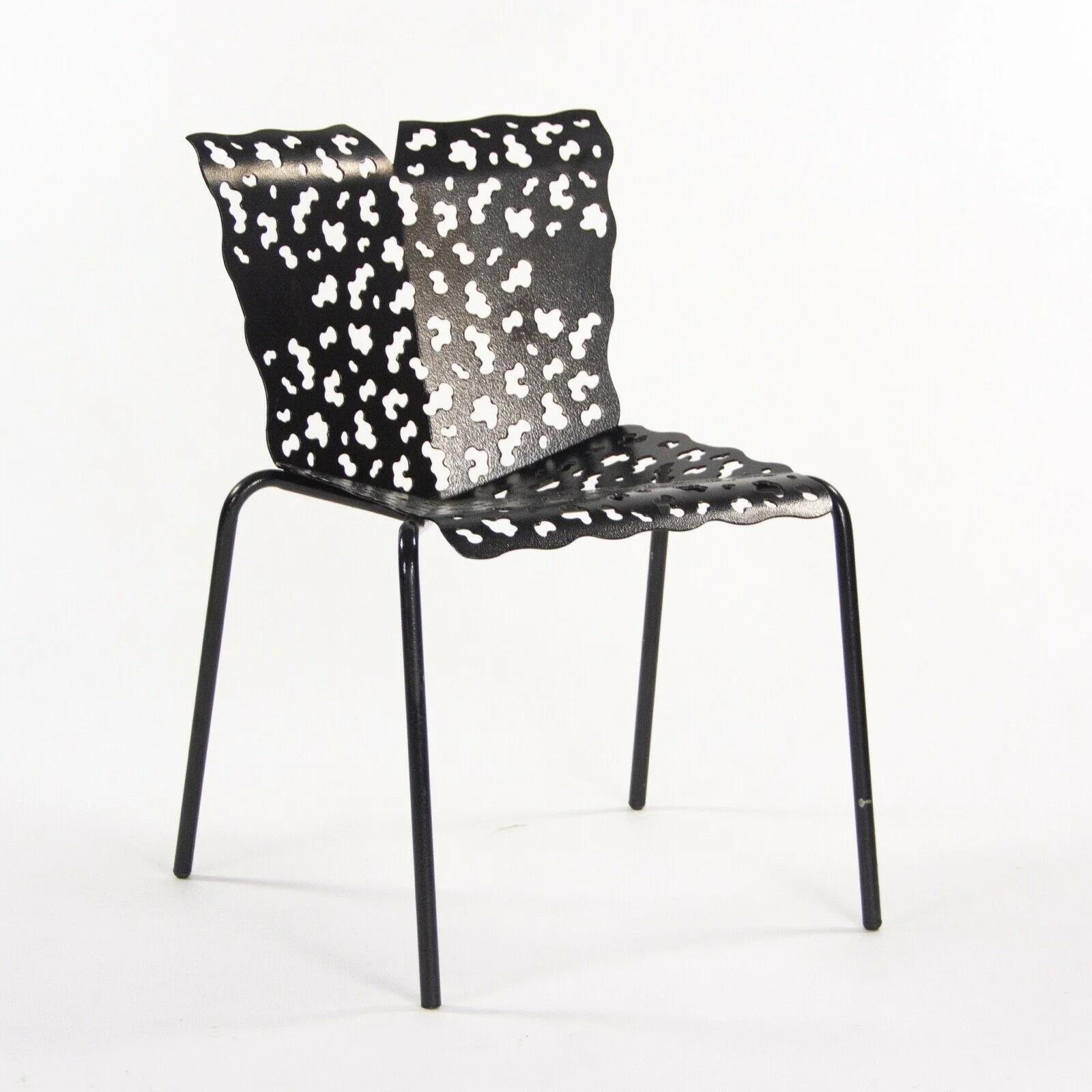 Listed for sale is a Richard Schultz Topiary Collection stacking cafe chair prototype with a black powder-coated finish. This is a marvelous and rare example of topiary collection chair. The frame is in terrific shape with some light wear. This