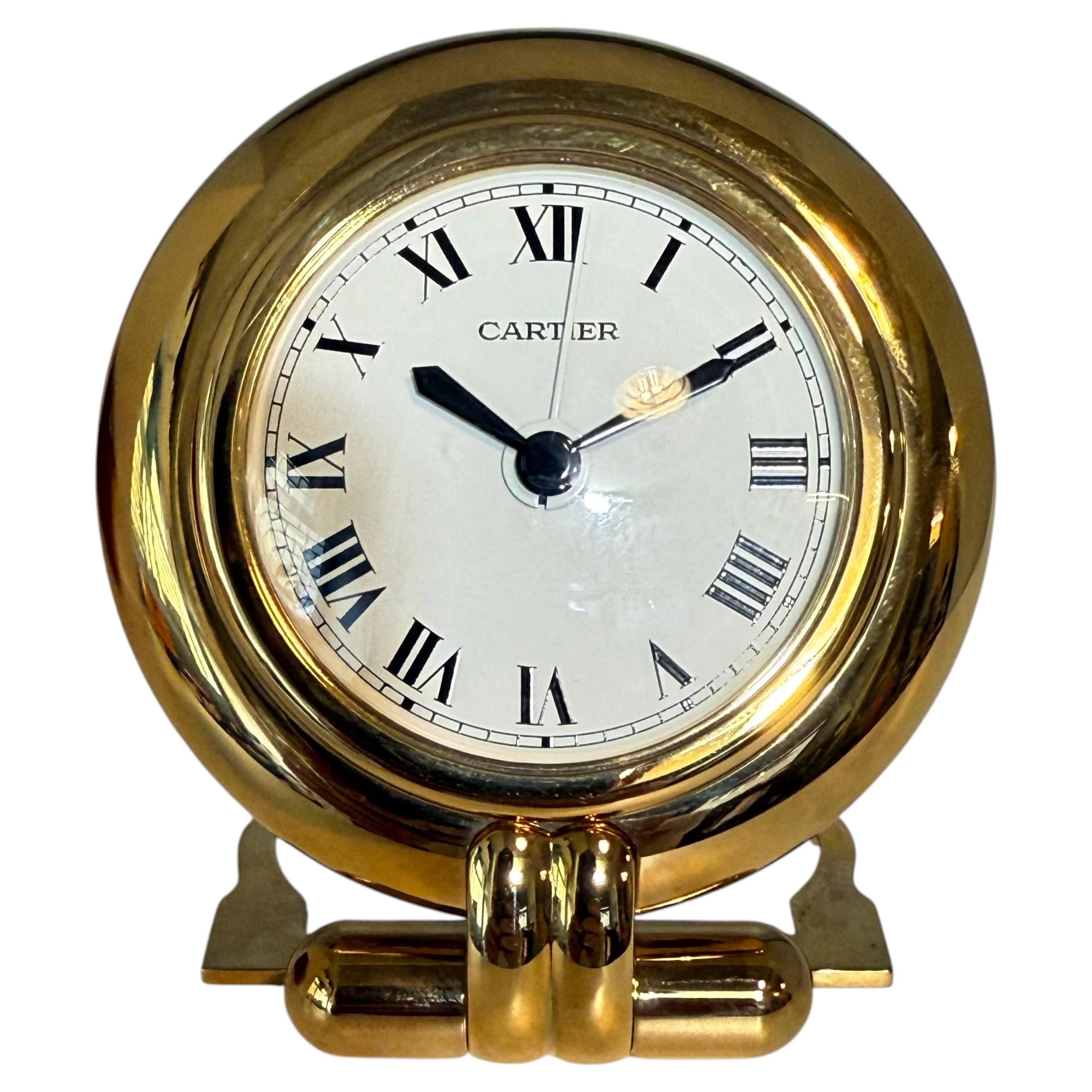 1993 Rare Cartier Pendulette Colissee Alarm Clock in 24KT Gold Plated For Sale