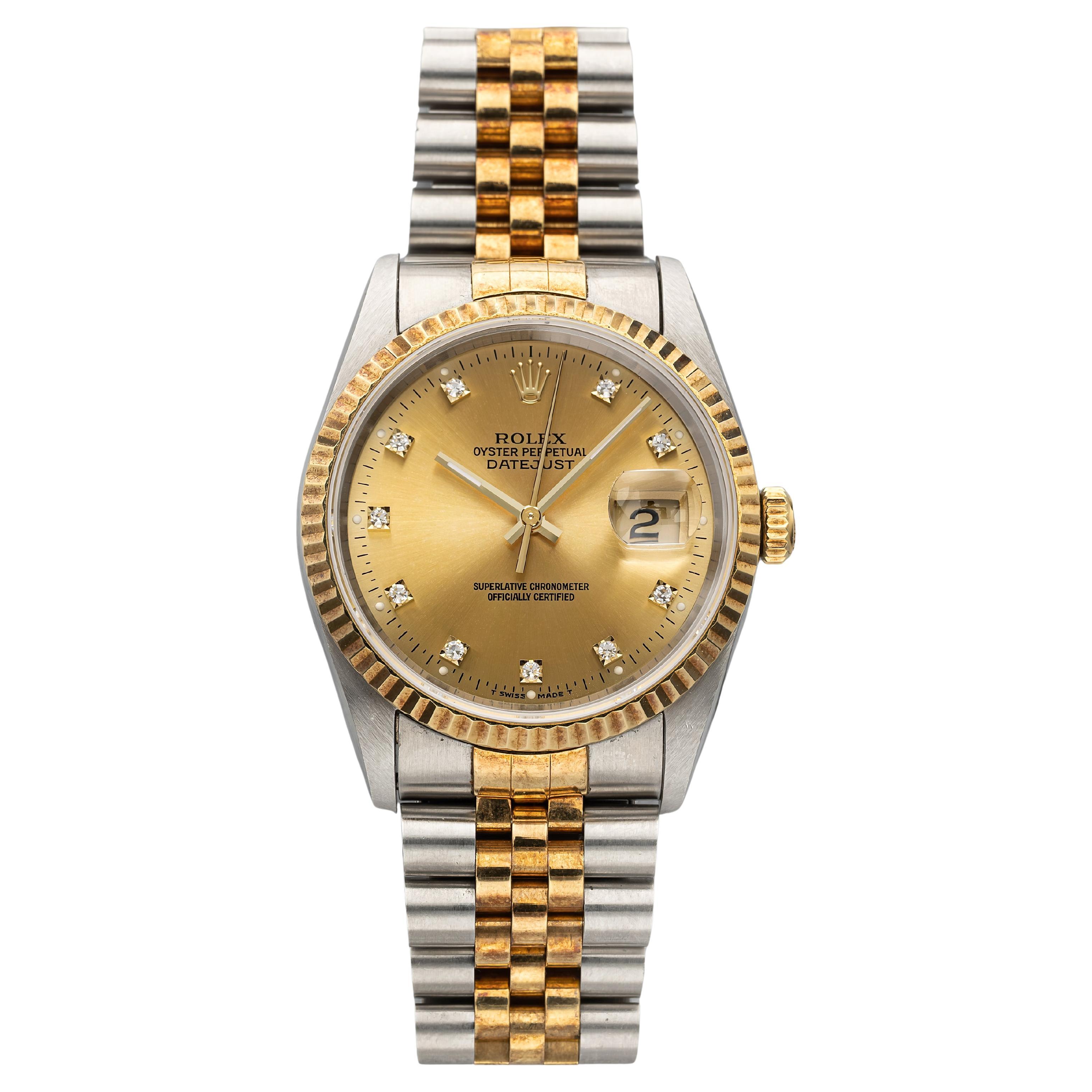 1993 Rolex Datejust 36 16233 Two-Tone Auto Champagne Diamond Dial 36mm