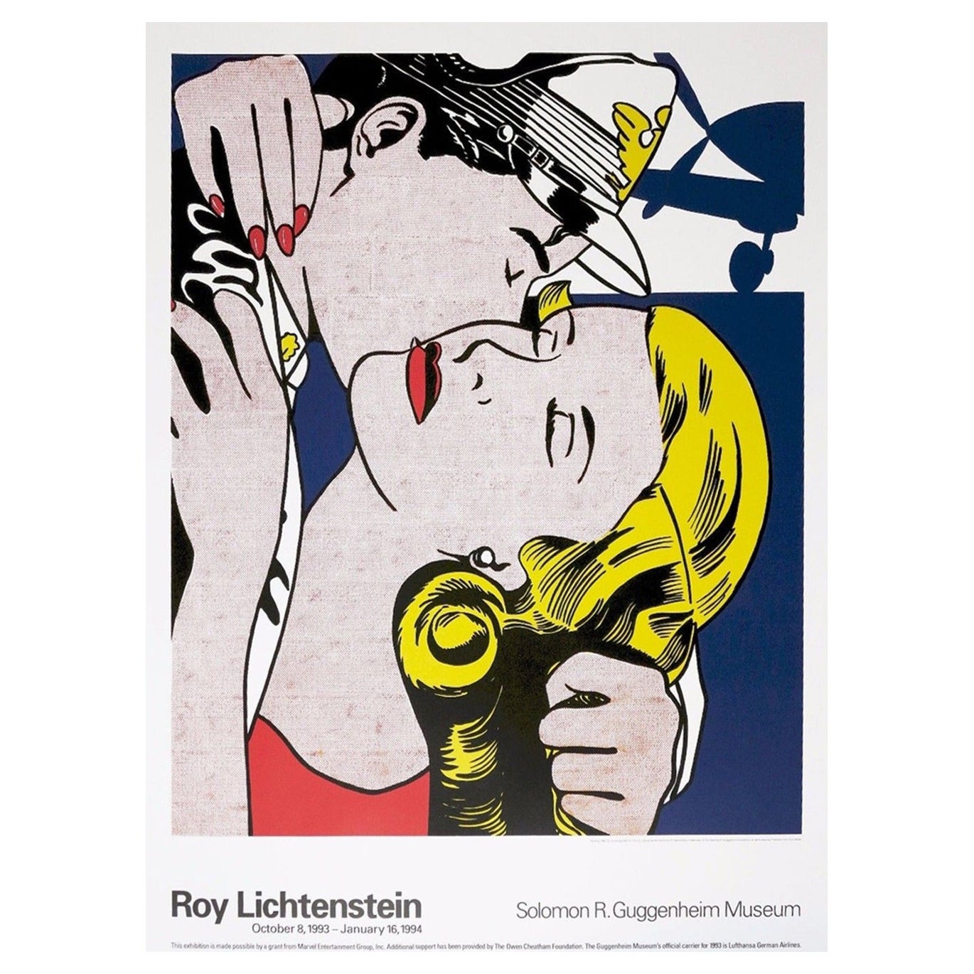 1993 Roy Lichtenstein - Il bacio - Guggenheim Museum Poster originale d'epoca