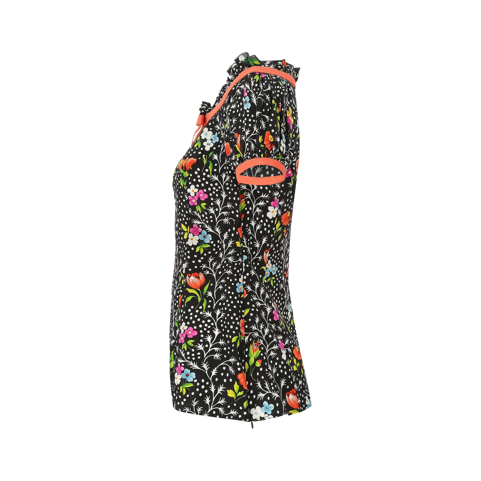 Black 1993 Runway Documented Gianni Versace Couture Floral Blouse For Sale